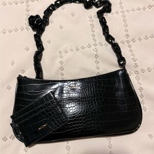 ALDO Glossy Black Croc Shoulder Bag